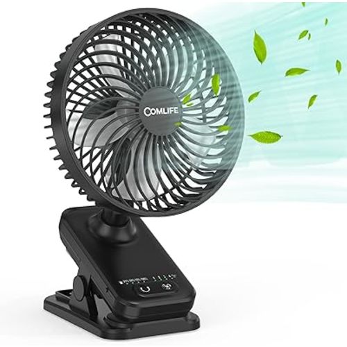 7-Inch Clip On Fan,10000mAh Rechargeable Battery Operated Desk Fan,Auto Oscillation Stroller Fan,Max 40Hrs Cooling,4 Speeds Table Fan with Sturdy Clamp for Golf Cart Office Treadmill Travel Outdoor