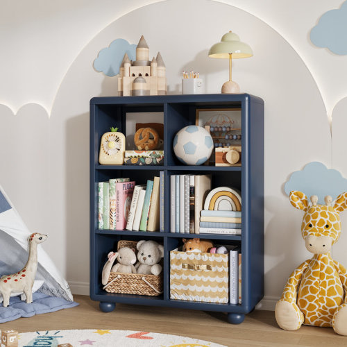 Latitude Run® 31.42 "W X 11.73" D X 41.34 "H Wooden Bookcase With 6 Cube Storage, Kids Bookshelf With Sphere Foot For Living Room, Playroom, Nursery | Wayfair