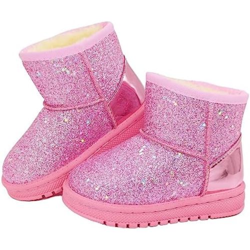 Girls Winter Boots Toddler Girl Boots Warm Sparkle Sequin Outdoor Non-Slip Snow Boot for Little kids