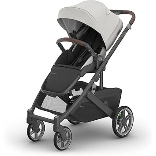 UPPAbaby Cruz V3 Stroller - from Birth + Car Seat Compatible - Full-Size, Reversible Seat - Infant Insert, Bug and Rain Shields Included - Savannah (Pearl Gray Jacquard/Carbon Frame/Chestnut Leather)