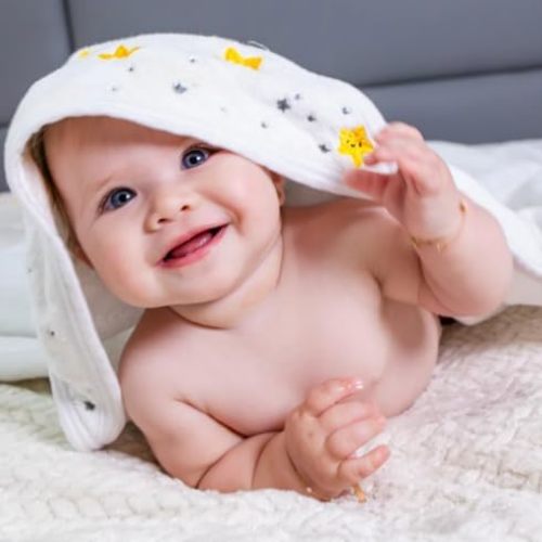 Primo Passi Hands-Free Baby Bath Towel Soft and Ultra Absorbent Cotton Hooded Extra-Large, 40x40 inches, Apron Towel for Safe Babies Bath time
