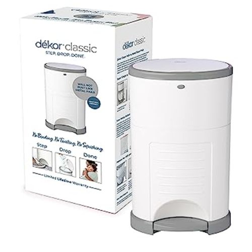 Dekor Classic Hands-Free Diaper Pail | White | Easiest to Use | Just Step – Drop – Done | Doesn’t Absorb Odors | 20 Second Bag Change | Most Economical Refill System - white - 1 Count (Pack of 1)