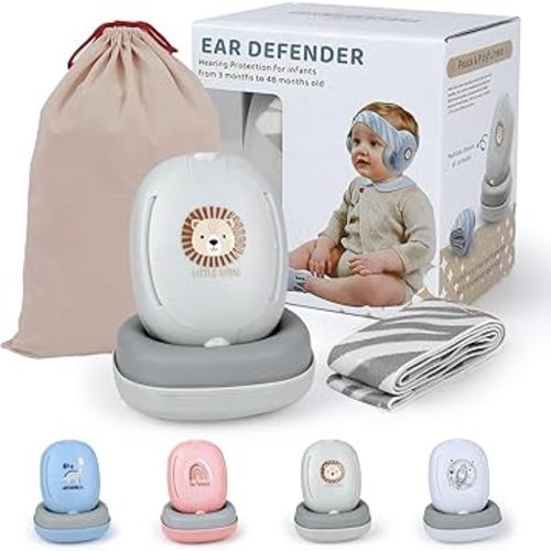 Baby Ear Defenders for 3-48 Months, SNR 25dB Noise Reduction, Ultra-Soft Safe, Cartoon Patterns, Anti-Slip Headband, Foldable with Bag – Concerts, Fireworks, Travel, Renovations, White