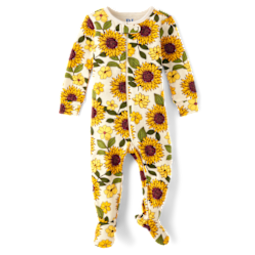 Baby And Toddler Girls Sunflower Snug Fit Cotton Footed One Piece Pajamas - White daisy