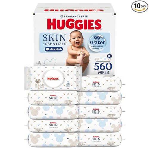 Huggies Skin Essentials Baby Wipes, Hypoallergenic, 99% Water, 10 Flip Top Packs (560 Wipes Total)