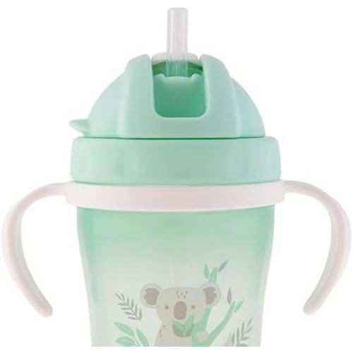 Stephen Joseph Straw Cups, Transition Straw Cup with Removable Handles, Flip-Top Straw Spill Free Baby Sippy Cup, Soft Straw Cup – 5oz, Koala