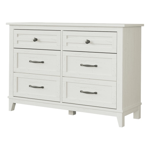 47" Wide 6 Drawer Dresser for Bedroom – Farmhouse Wooden Chest, Spacious Storage Cabinet for Closet, Nursery, Living Room, Entryway – Modern Double Dresser, Walnut Brown Finish