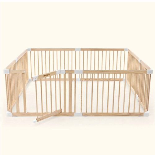 HARPPA Wooden Baby Gate Playpen | Non-Toxic Foldable DIY Adjustable Play Yard for Infants & Toddlers – Natural Finish Baby Fence for Small & Large Spaces