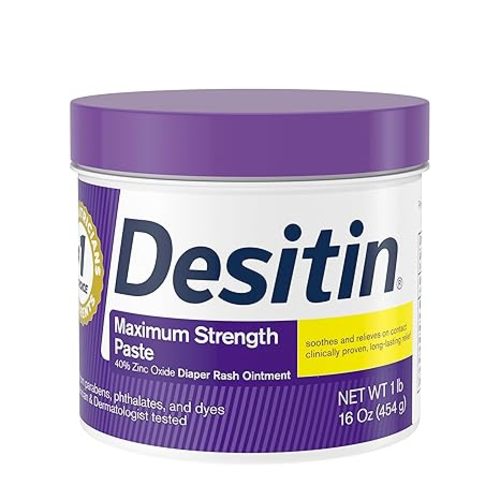 Desitin Maximum Strength Baby Diaper Rash Cream, 40% Zinc Oxide for Treatment, Relief & Prevention, Hypoallergenic, Phthalate- & Paraben-Free Paste, Protects Skin For Up To 12 Hours, 16 oz