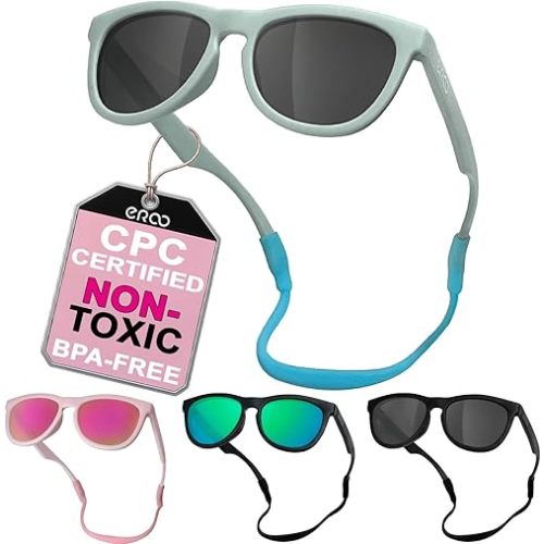 Flexible Polarized Baby Sunglasses with Strap for Infant Newborns Girl Boy 0-24 Months CPC Certified UV Protection D718