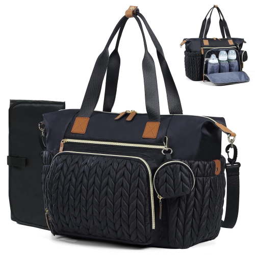 Large Waterproof Diaper Tote Bag, Multifunctional Mommy Bag with Changing Pad & Pacifier Case for Baby Travel Outings