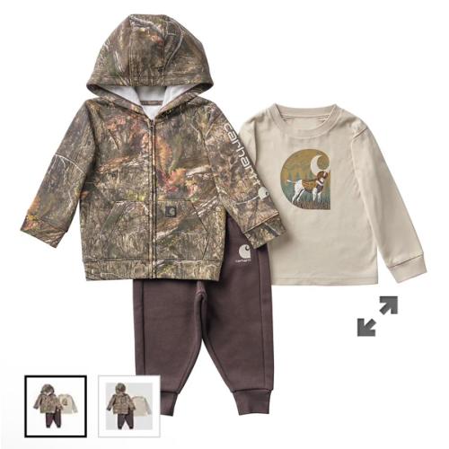 Boys' 3-Piece Long Sleeve T-Shirt, Full-Zip Hooded Camo Jacket & Fleece Pant Set (Baby) | Carhartt