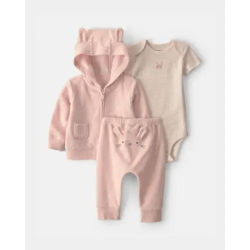 Baby Girl 3-Piece Bunny Terry Layering Set - Pink | Carter's