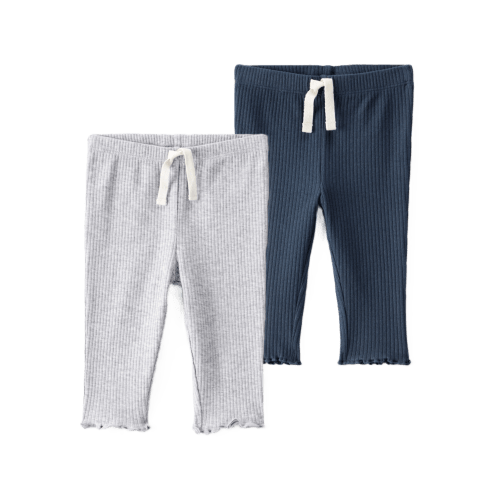Baby Girl 2-Pack Knit Pull-On Pants Set - Grey/Navy - Carter's | Carter's