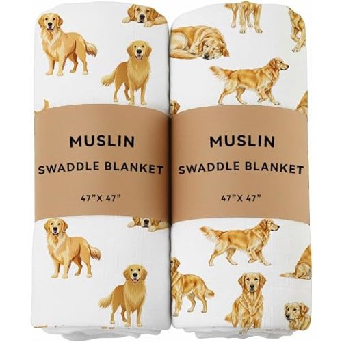 Baby Muslin Swaddle Blankets Golden Retriever 100% Cotton Breathable Receiving Blankets Soft and Large 47 x 47 Inches Newborn Essentials Gift for Baby Shower