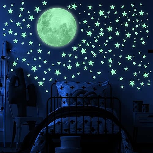 Stars for Ceiling – Glow in the Dark Stars and Moon Wall Decals for Kids Bedroom or Nursery, Luminous Star Stickers for Ceiling, Self-Adhesive Fluorescent Night Sky Decor, Gift for Boys and Girls