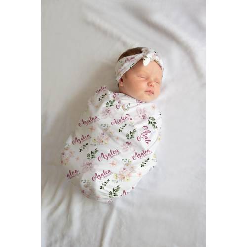 Azalea Flowers Swaddle Set, Azalea Bouquets Swaddle, Personalized Baby Blanket, Azalea Blanket, Azalea Baby Shower Gift