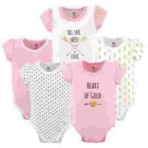 Hudson Baby Short Sleeve Bodysuits, 5-Pack, Newborn- 24 Months