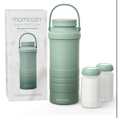 Momcozy 22oz Portable Breast Milk Cooler for Outdoor, Life Saver with 360° Total Cooling for 24 Hours, Larger Capacity Travel Breastmilk Chiller with 2pcs Baby Bottles for Breastmilk Storage, Green