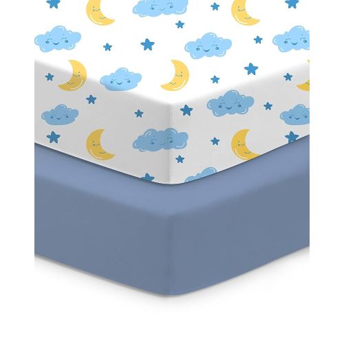 Baby Crib Sheets for Standard Crib Mattress, Soft and Breathable, Cloud+Blue Crib Sheet, Safe and Cozy, Fits 28''x52''x9'' Extra Deep Pocket