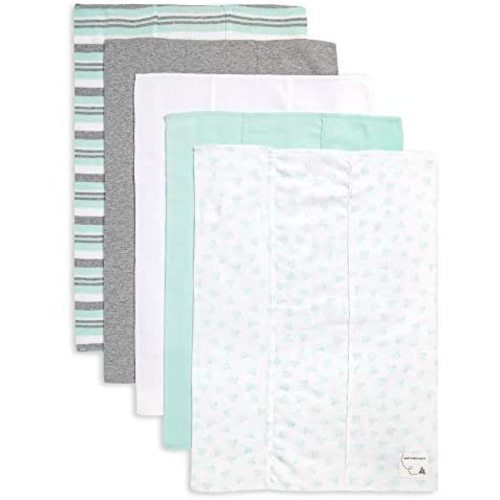 Burt's Bees Baby - Burp Cloths, 5-Pack Extra Absorbent 100% Organic Cotton Burp Cloths (Seaglass Green Prints)