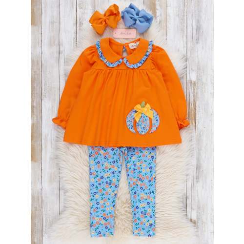 Blooming Pumpkin Babe Embroidered Outfit