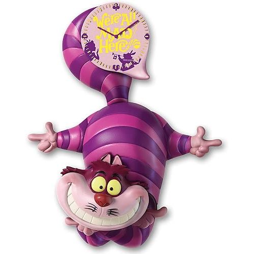The Bradford Exchange Disney Alice in Wonderland Cheshire Cat Motion Wall Clock – Glow-in-the-Dark Sculptural Clock with Moving Grin and Pendulum Eyes