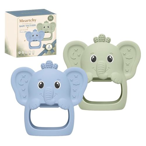 Meartchy 2 Pack Baby Teething Toys, Silicone Elephant Teether for 3 Months+