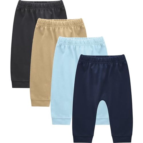 Baby Boys Cotton Pants, 4-Pack Sweatpants, 0-18 Months