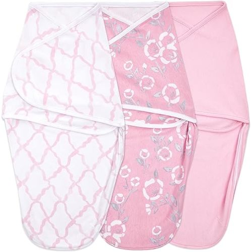 aden + anais Essentials Easy Swaddle Wrap Quick Change with Bottom Zipper, Snug Cotton Knit Baby Wrap Swaddle Blanket for Newborns, TOG 1.0, 3-Pack, Pink Stencil, 0-3 Months, Small/Medium
