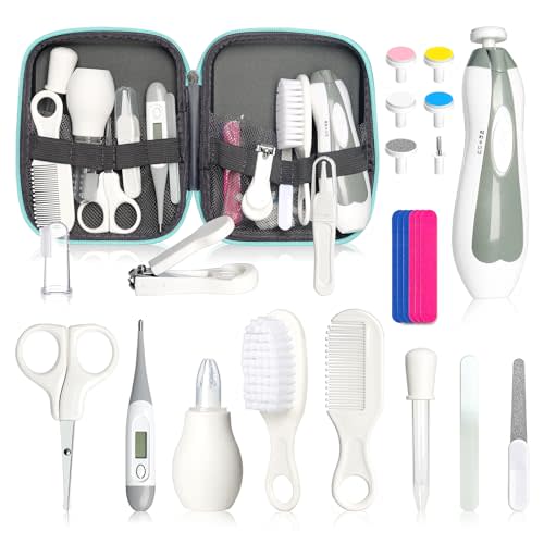 Baby Grooming Kit for Boys Girls Safety Newborn Nursery Essentials Grooming Set Gift for First-time Parents, Grey White 25 in 1