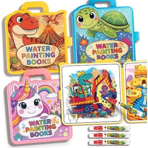 Hollyhi 30 Pages Reusable Water Coloring Books, 3 Pack Travel Toy for Kids