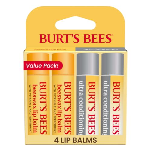 Burt's Bees Lip Balm and Ultra Conditioning Lip Balm, 0.15 oz., 4 Tubes | Beeswax Lip Balm, Lip Hydration with Kokum and Shea Butter, Tint-Free, 100 Percent Natural Origin Conditioning Treatment