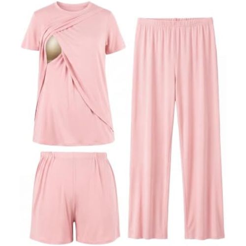 BubblePanda Maternity Nursing Pajamas Set 3 PCS Postpartum Breastfeeding Pj