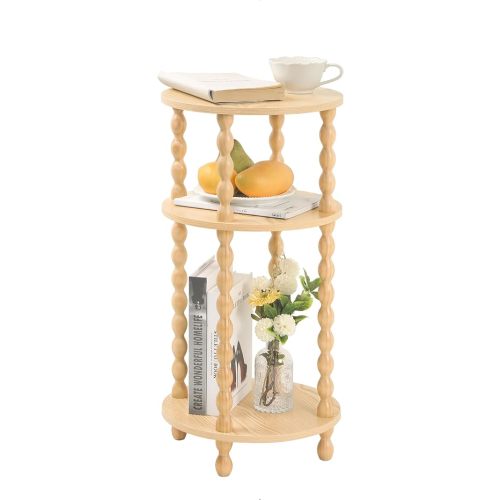 AWASEN Small End Table, 3-Tier Round Side Table for Small Spaces, Round Accent Table Nightstand for Bedroom, Living Room, Office, Natural