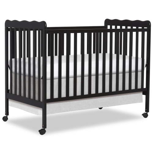 Dream On Me Carson Classic 3-in-1 Portable Crib in Black, Removable Wheels, Converts from Baby Crib to Toddler Bed, Day Bed and Kids Sofa, Three Adjustable Mattress Height Positions