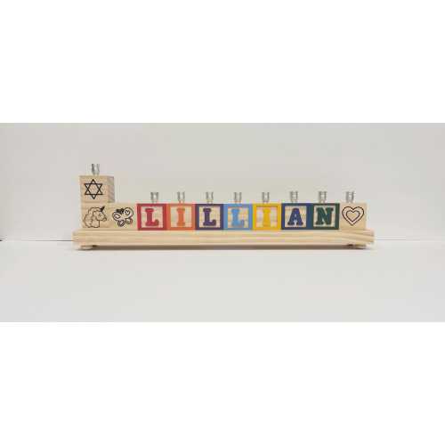 Children's Personalized Wood Carved Alphabet Block Menorah, Child's Primary Name Block Menorah, Baby Hanukkah Gift, Baby Birth Gift