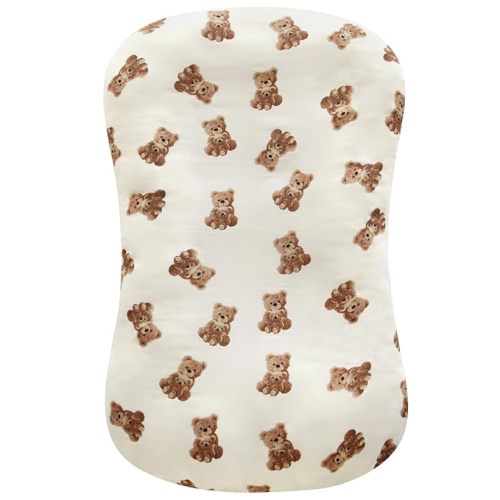 LifeTree Muslin Baby Lounger Cover, Newborn Slipcover Lounger Cover for Boys Girls Infant, Soft 70% Viscose from Bamboo and 30% Cotton, Cover Only, Bear Pattern, 30.7in x 20in