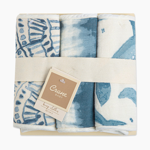 Crane Baby Cotton Muslin and Terry Burp Cloth Set (3 Pack) - Caspian