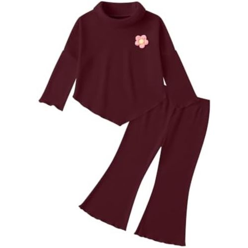 WESIDOM Toddler Baby Girl Clothes 12M-5T Girls Fall Winter Outfits, Ribbed Turtleneck Top and Flare Pants 2 Piece Outfit Set