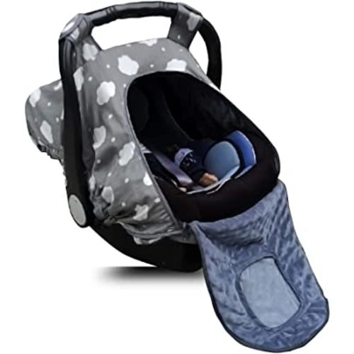 Carseat Cover for Baby, Baby car seat Covers for Infant car seat, Baby Carrier Cover Canopy, Window in Door Zipper Open, 2 Layers, Grey Cloud;…