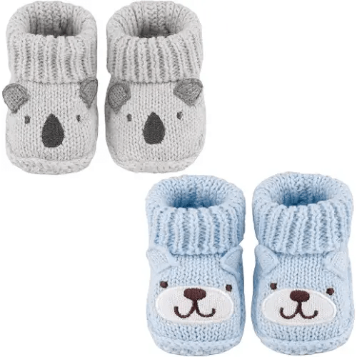 DUONITITI 2 Pairs Newborn Knit Booties Soft Baby Sock Shoes, 0-3 Months | Infant Boys Girls Soft Warm First Shoes, Table Decor Centerpiece,Crochet Shower Gifts