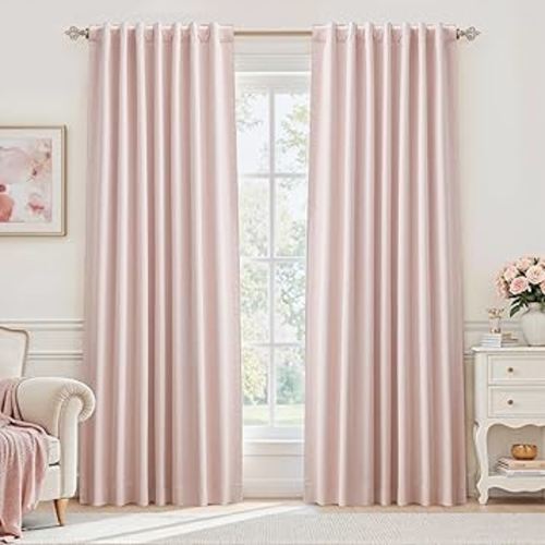 Blackout Curtains 92 Inch Long for Living Room Bedroom, Pink Curtain Thermal Insulated Room Darkening Noise Reducing Linen Black Out Drapes with Back Tab 2 Panels Set