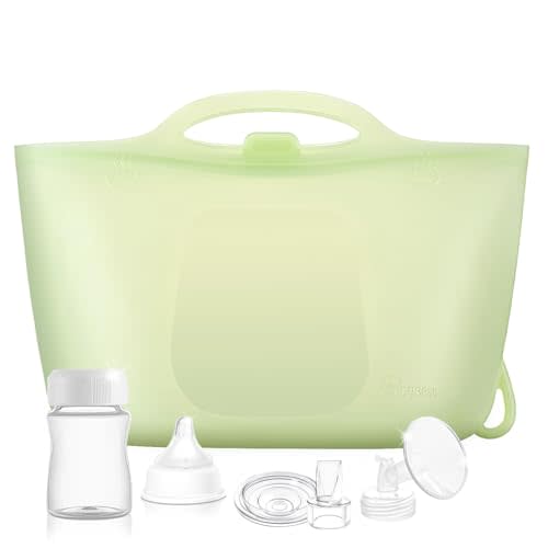 Silicone Travel Bottle Sterilizer Bags | 2000ml Microwave Steam Sterilizer Bags for Baby Bottles, Breast Pump & Pacifiers, Reusable Steam Sterilizing Bags for Travel and Home Use（Clear Green）