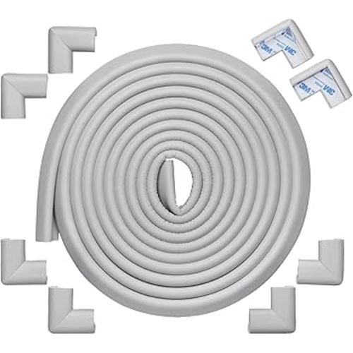 Roving Cove HeftyFit Edge Corner Protector Baby Proofing (Large 18ft Edge 8 Corners), Heavy-Duty, Soft NBR Rubber Foam, Furniture Fireplace Safety Bumper Guard, 3M Adhesive, Stone Grey