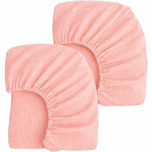 PET REJOIR 2 Pack Blush Muslin Crib Sheets for Boys & Girl- Neutral Breathable Cotton Crib Mattress Sheets Fitted for Standard 28"x 52"- Nursery Décor No Slip Crib Bed Sheets