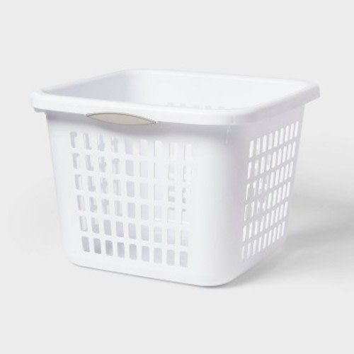 1.5bu Plastic Square Laundry Basket - Brightroom™: Medium White Clothes Hamper with Built-In Handles, Portable Storage