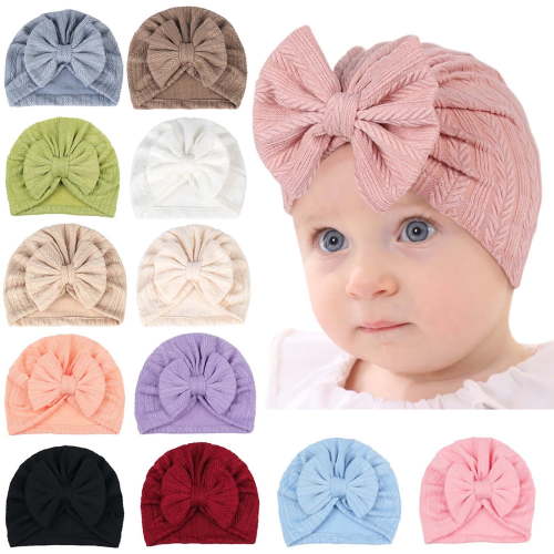 Mgmyaa Baby Girl Solid Color Knitted Bow Hat Cute Infant Cap Warm Toddler Headwear Soft Stretch Daily Casual Outdoor Protective Accessory Charming Sweet Essential Newborn
