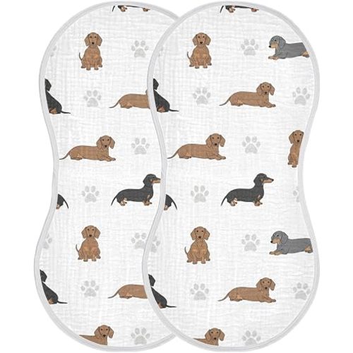 2 Pack Muslin Burp Cloths Dachshund Dogs Paw White Cotton Baby Burp Cloths Soft Burping Cloth Absorbent Spit Up Rags for Baby Boys Girls 22x11 Inch