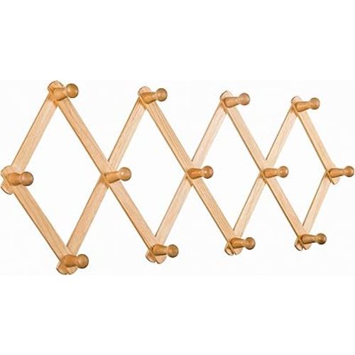 Wall Expandable Coat Rack Accordion Style Hat Rack Coffee Mug Hanger 13 Wood Pegs/Hooks Hang Key Bag Umbrella Necktie Purse (Natural)